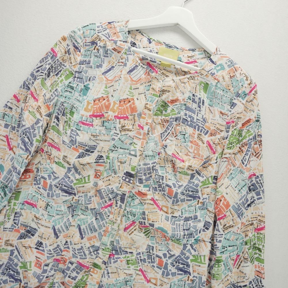 Maeve Anthropologie London Cartography Top Map Print Rayon Blouse Size 12